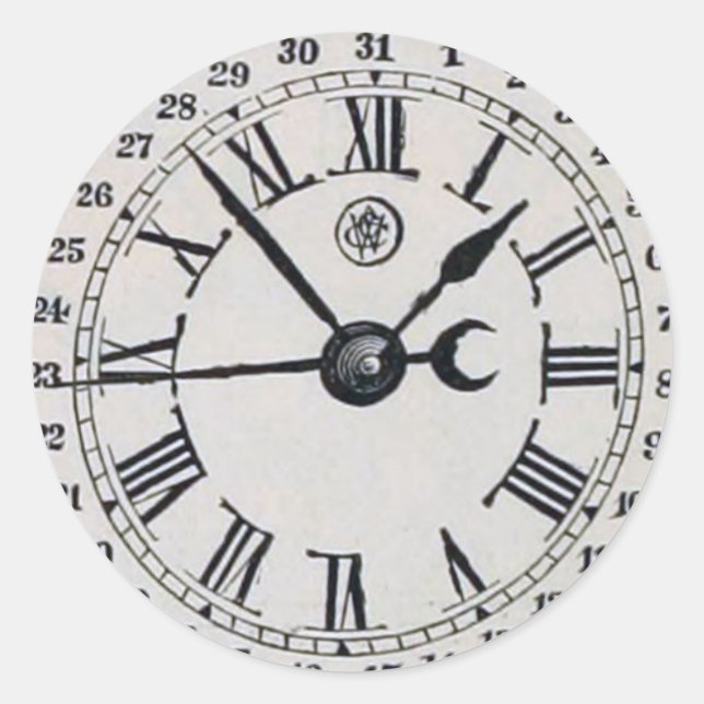 Vintage Clock Face Moon Phase Classic Round Sticker (Front)