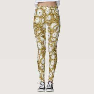 Vintage Clock Motif Pattern Leggings