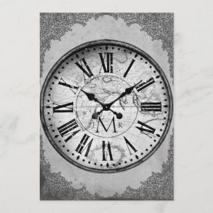 Vintage Clock on Paper 1st Wedding Anniversary Invitation