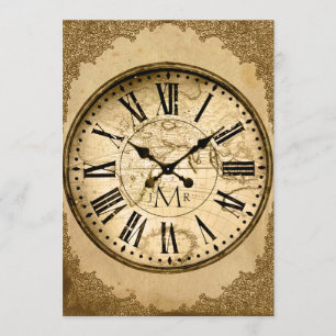 Vintage Clock on Paper First Wedding Anniversary Invitation