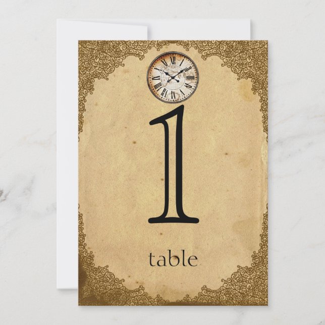 Vintage Clock Paper 1st Anniversary Table Number (Front)