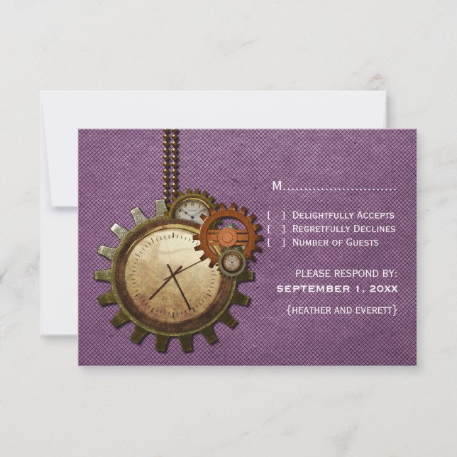 Vintage Clock Response Card, Purple (Front)