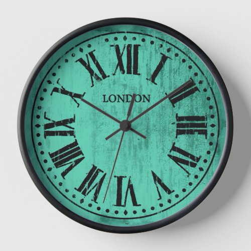 Vintage Clock Roman Numerals Aqua Black