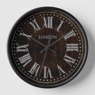 Vintage Clock Roman Numerals Brown Black