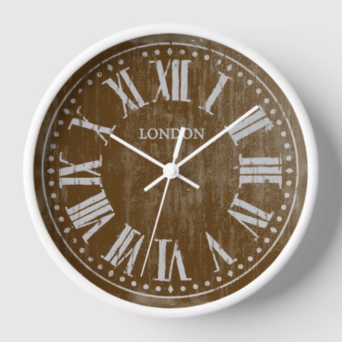 Vintage Clock Roman Numerals Brown White