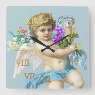 Vintage Clock Roman Numerals Cherub Blue