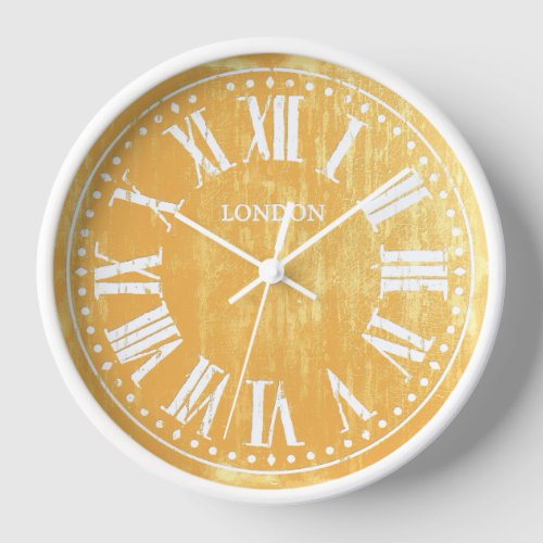 Vintage Clock Roman Numerals Gold White