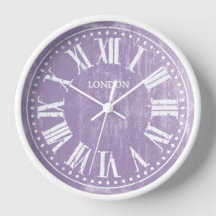 Vintage Clock Roman Numerals Lavender White