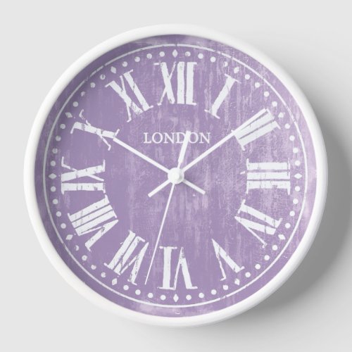 Vintage Clock Roman Numerals Lavender White