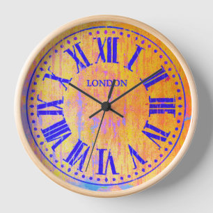Vintage Clock Roman Numerals Orange Blue