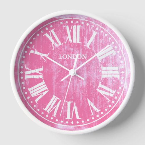 Vintage Clock Roman Numerals Pink White