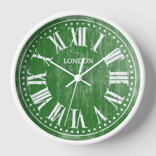 Vintage Clock Roman Numerals White Green