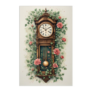 Vintage Clock Surrounded by Roses and Vines Acrylic Print