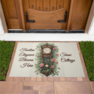 Vintage Clock Surrounded by Roses and Vines Doormat