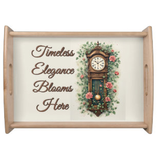 Vintage Clock Surrounded by Roses and Vines Serving Tray