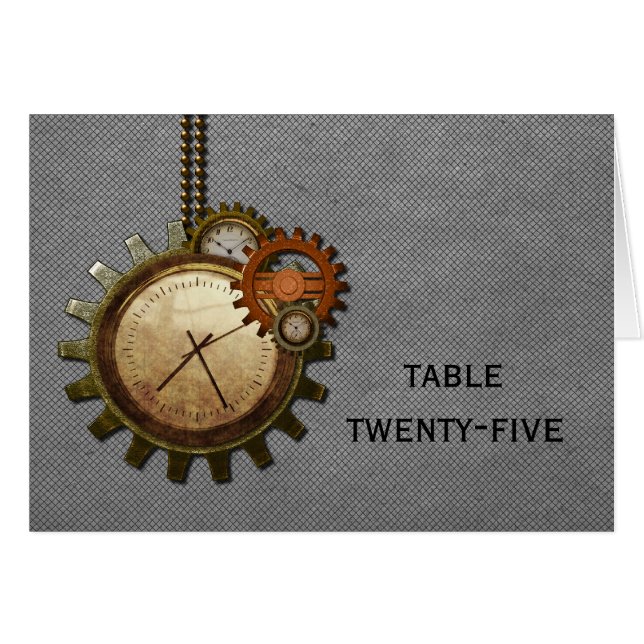 Vintage Clock Table Number Card, Gray (Front Horizontal)