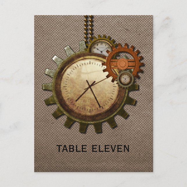 Vintage Clock Table Number Postcard, Mocha (Front)