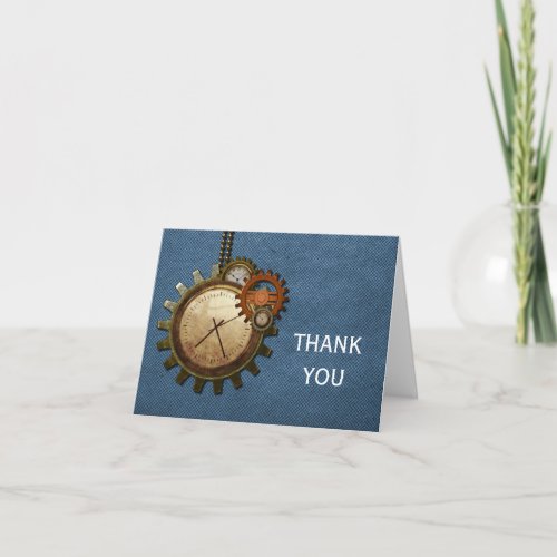 Vintage Clock Thank You Card Blue