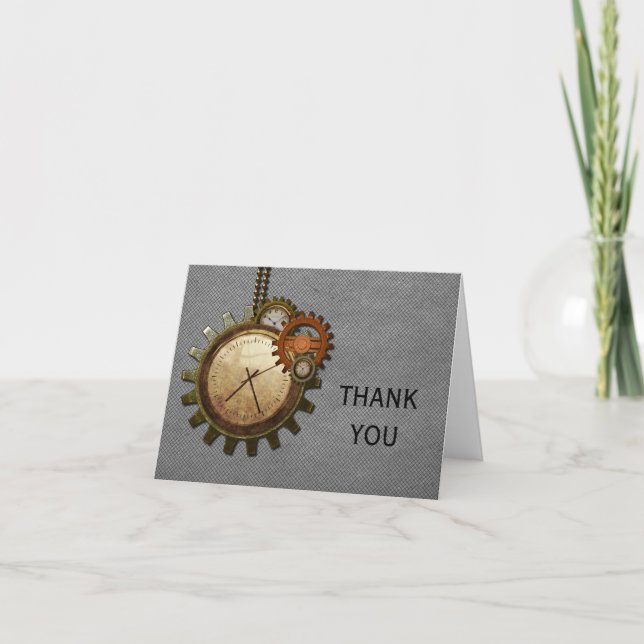 Vintage Clock Thank You Card, Gray (Front)