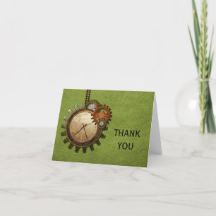 Vintage Clock Thank You Card, Green