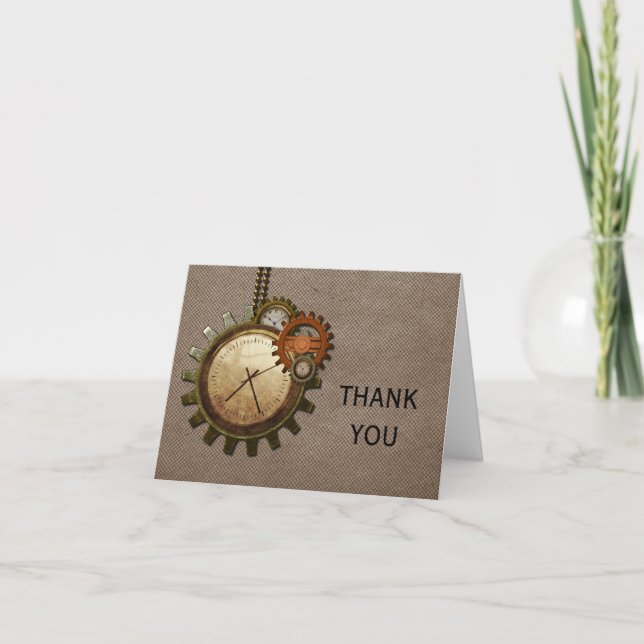 Vintage Clock Thank You Card, Mocha (Front)