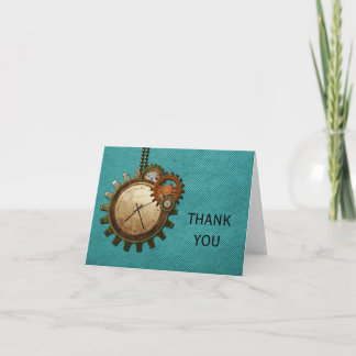 Vintage Clock Thank You Card, Turquoise