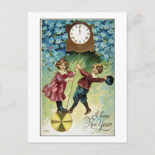 Vintage Clock Turns Midnight Postcard