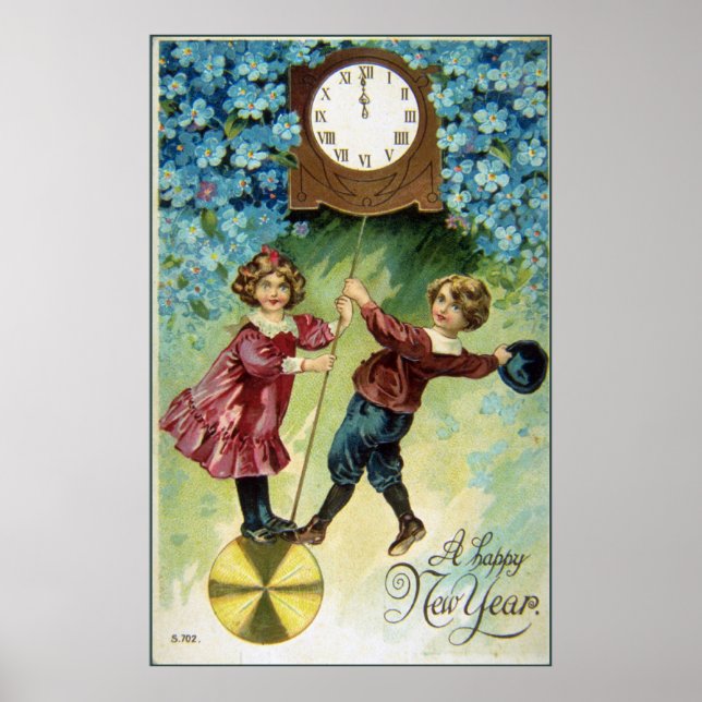 Vintage Clock Turns Midnight Poster (Front)