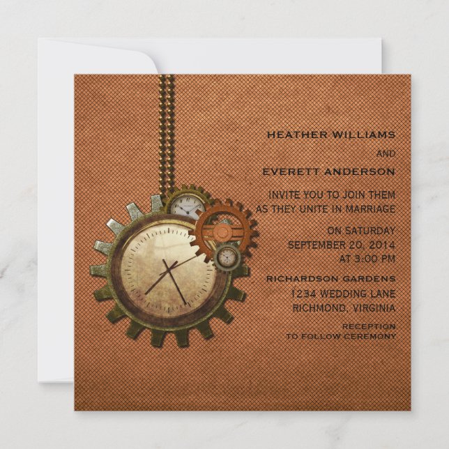 Vintage Clock Wedding Invitation, Copper Invitation (Front)