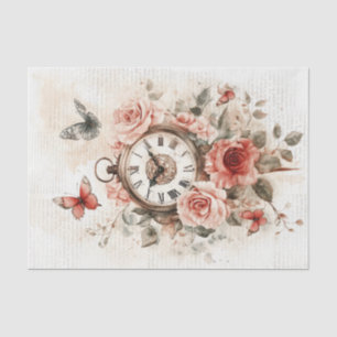 Vintage Clock with Handwriting For Decoupage Tissue Paper