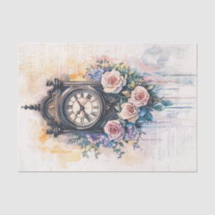Vintage Clock with Handwriting For Decoupage Tissue Paper