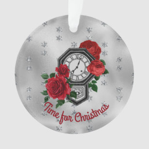 Vintage Clocks and Roses Time for Christmas Cerami Ornament