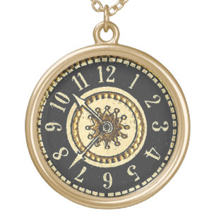Vintage Clocks Gold Plated Necklace