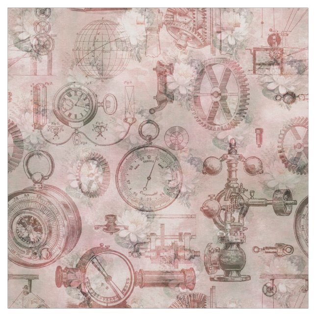 Vintage Clocks | Steampunk Ephemera Decoupage Fabric (Swatch)