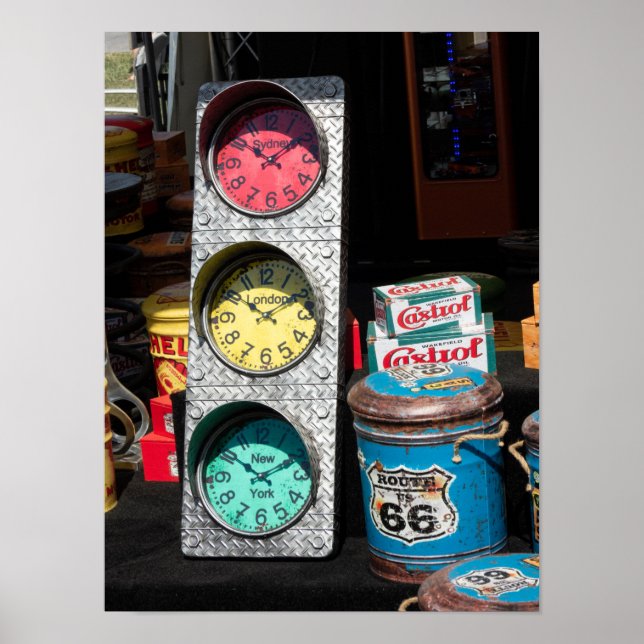 Vintage Clocks - Sydney, London, New York Poster (Front)