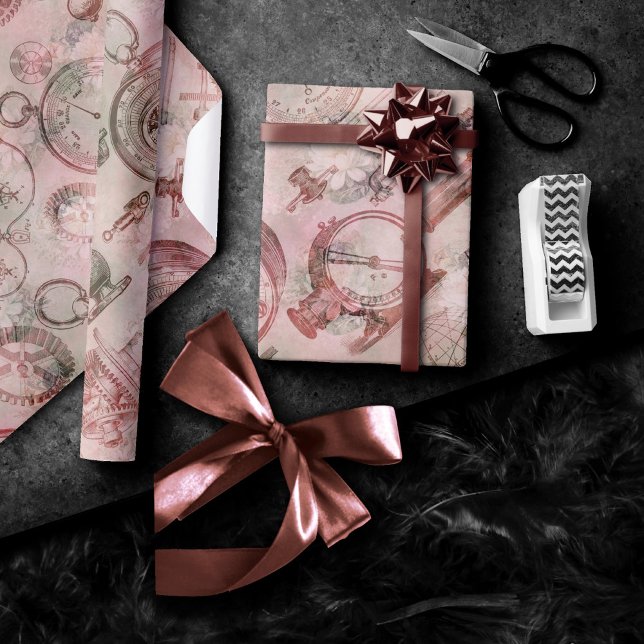 Vintage Clocks | Victorian Steampunk Ephemera Wrapping Paper (Creator Uploaded)