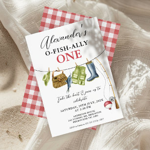 Vintage Clothes Line O-Fish-Ally One 1st Birthday  Invitation