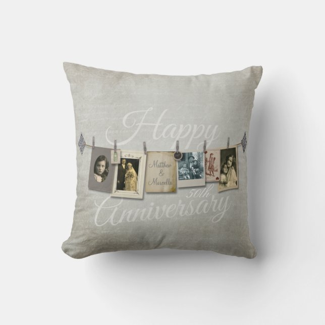 Vintage Clothesline Anniversary Picture Pillow (Front)
