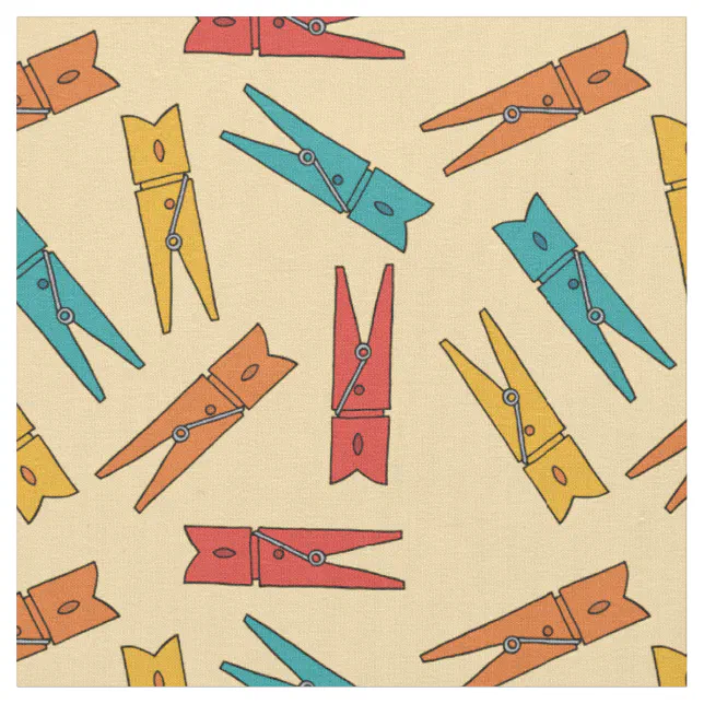 Vintage Clothespins Laundry Room Patterned Fabric | Zazzle