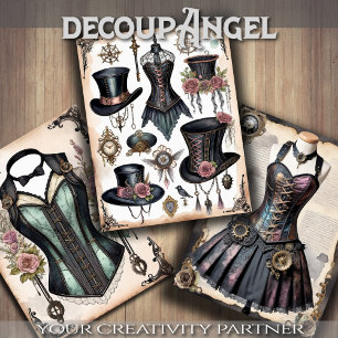 Vintage Clothing Items - Decoupage - Wrapping Paper Sheets