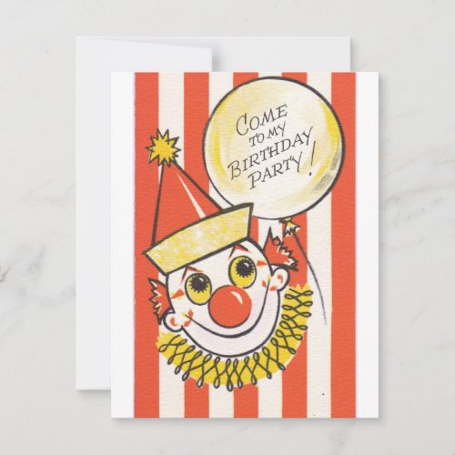 Vintage Clown Come To My Birthday Party Holiday Card