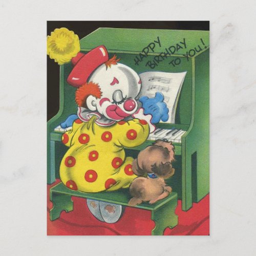 Vintage Clown  Dog Sing Happy Birthday  Postcard