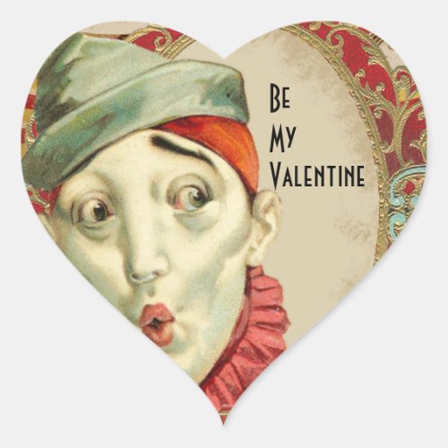 Vintage Clown Expression Valentine Heart Sticker