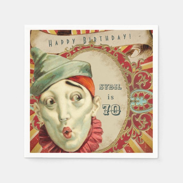 Vintage Clown Expressions Birthday Napkins (Front)