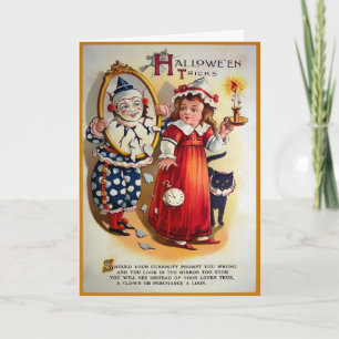 Vintage Clown Mirror Halloween Card