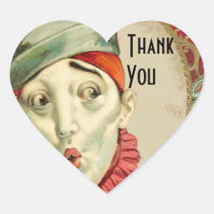 Vintage Clown Thank You Heart Sticker