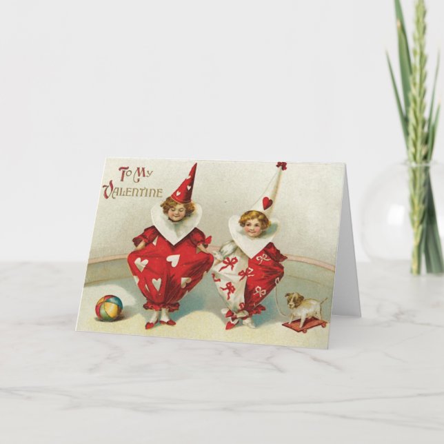 Vintage Clown Valentine Holiday Card (Front)