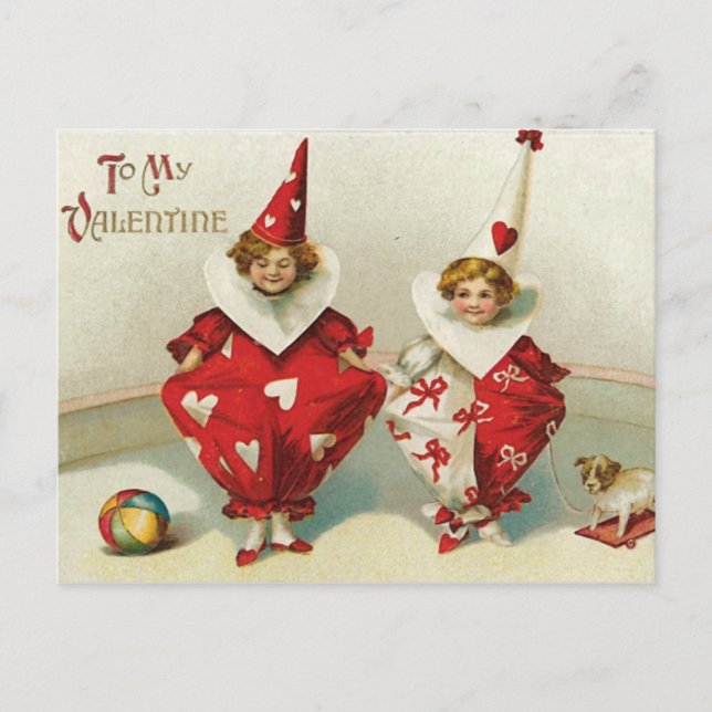 Vintage Clown Valentine Holiday Postcard (Front)