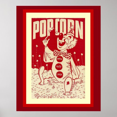 Vintage Clown with Popcorn Poster