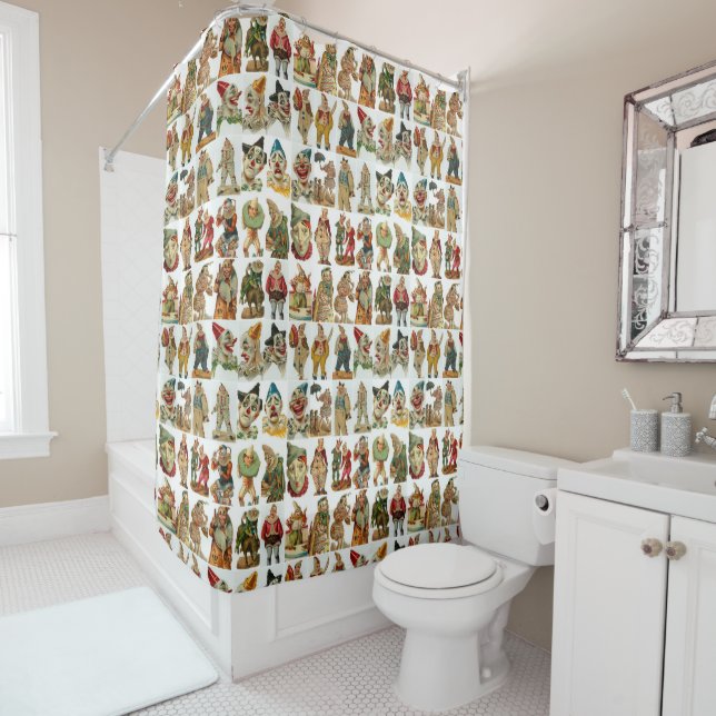 Vintage Clowns on White Shower Curtain (In Situ)